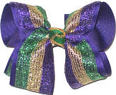 Large Purple Green and Gold Metallic Mesh over Purple Double Layer Overlay Bow